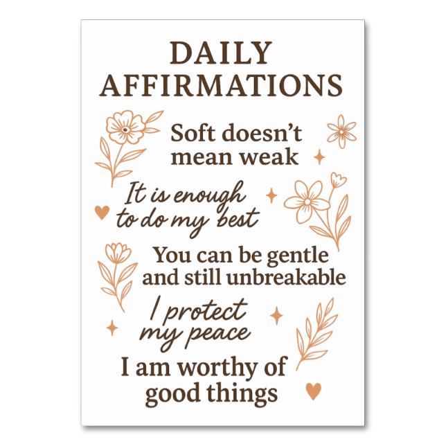 Daily Mental Health Reminder  | Self Love Healing  Table Number (Front)