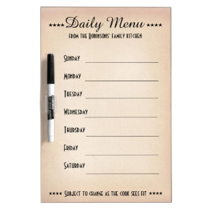 Daily Menu (customizable) Dry Erase Board
