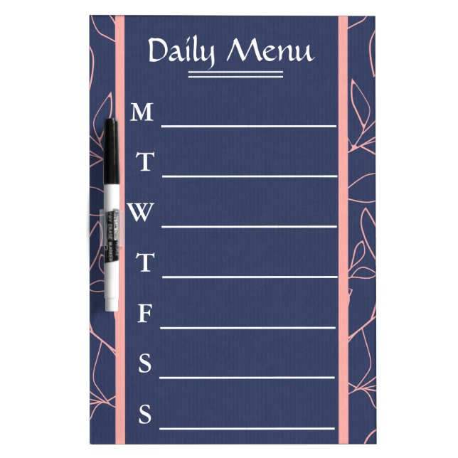 Daily Menu Weekly Menu Dry Erase Board (Front)