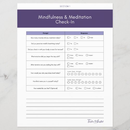 Daily Mindfulness and Meditation Check-In Sheet