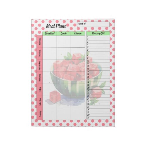 Daily Mouth Watering Watermelon Meal Planner Notepad