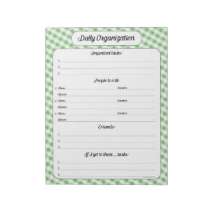 Daily Organization - Green Gingham Notepad