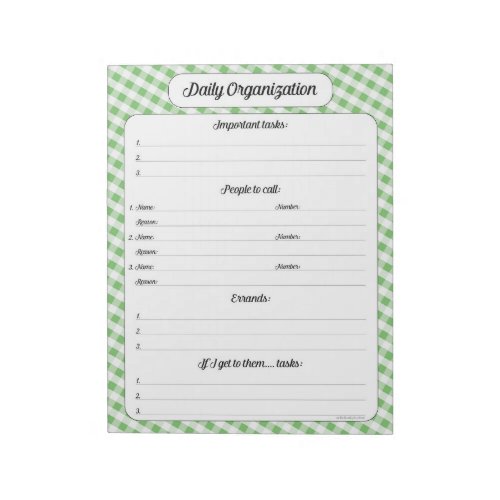 Daily Organization _ Green Gingham Notepad