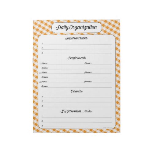 Daily Organization _ Orange Gingham Notepad