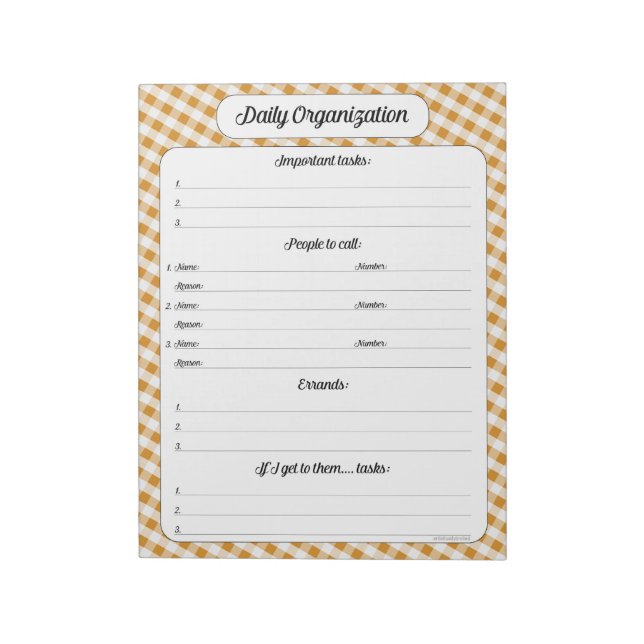 Daily Organization - Orange Gingham Notepad (Rotated)