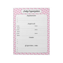 Daily Organization - Pink Gingham Notepad