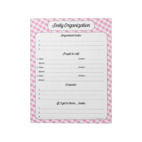 Daily Organization _ Pink Gingham Notepad