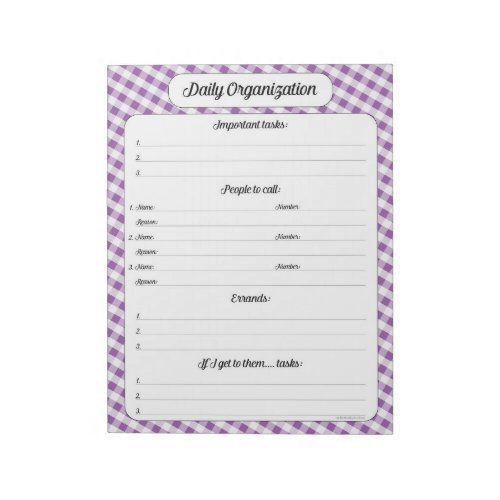 Daily Organization _ Purple Gingham Notepad