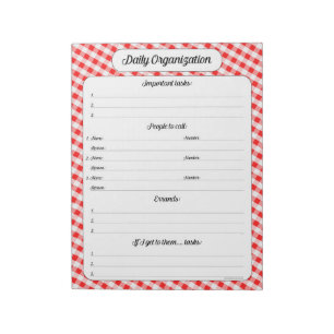 Daily Organization - Red Gingham Notepad