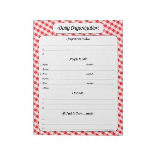 Daily Organization _ Red Gingham Notepad