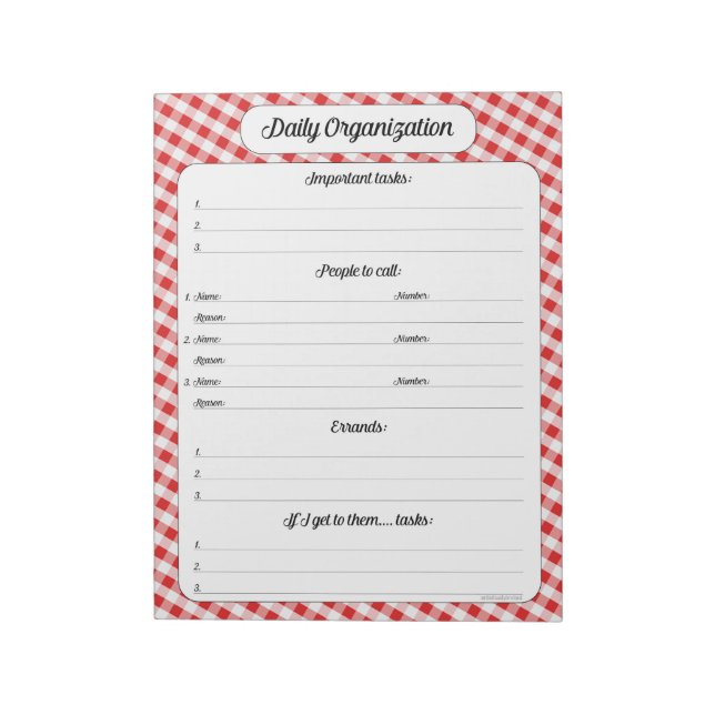 Daily Organization - Red Gingham Notepad (Rotated)