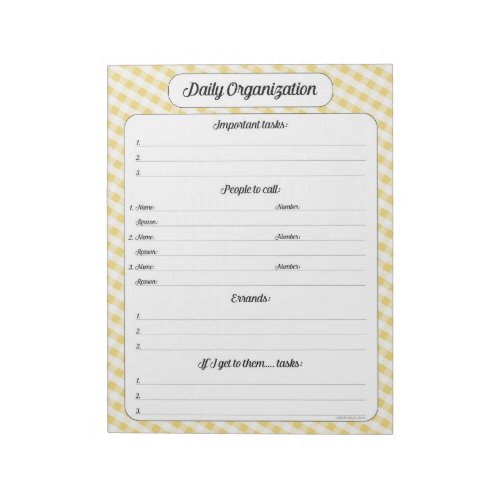 Daily Organization _ Yellow Gingham Notepad