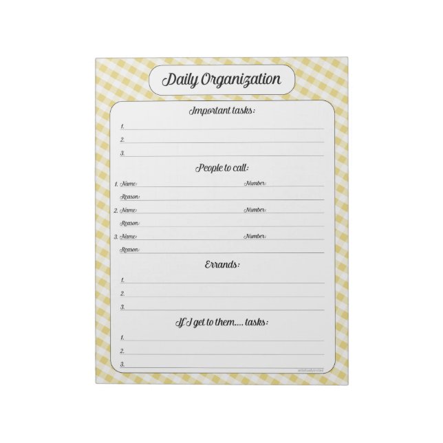 Daily Organization - Yellow Gingham Notepad (Rotated)