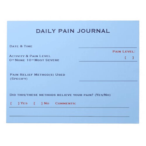 Daily Pain Journal Sky Blue Notepad