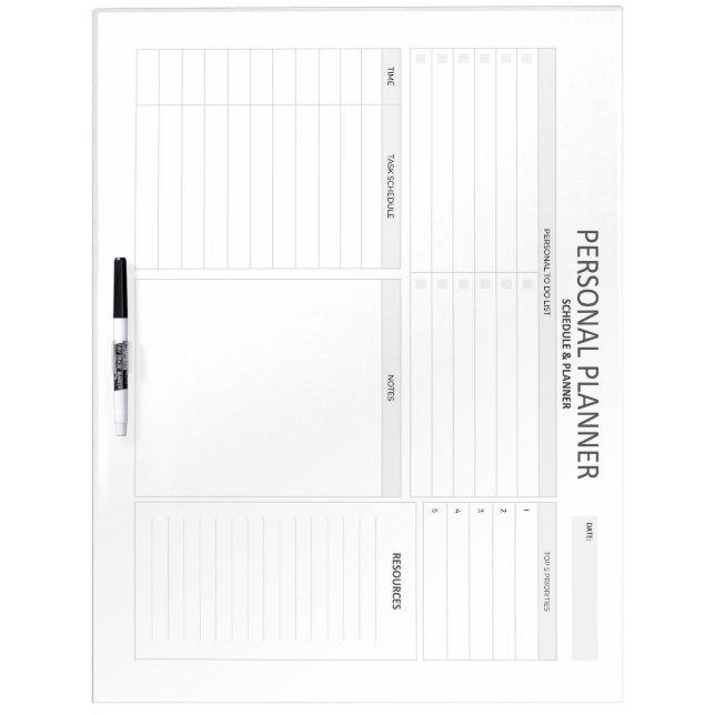 Daily Personal Planner Dry Erase Board (Front)
