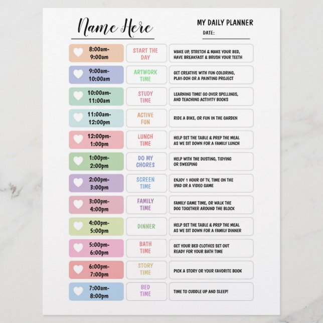 Daily Planner Chart Kids Schedule Star Wall Flyer (Front)