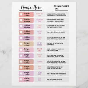 Daily Planner Chart Kids Schedule Star Wall Pink Flyer
