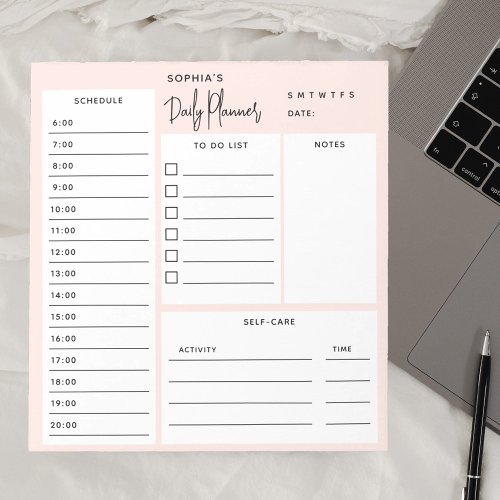 Daily Planner Chic Script Blush Pink Notepad