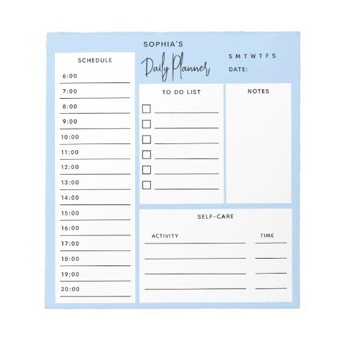 Daily Planner Chic Script Light Blue Notepad