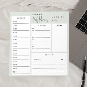 Daily Planner Chic Script Light Sage Green Notepad