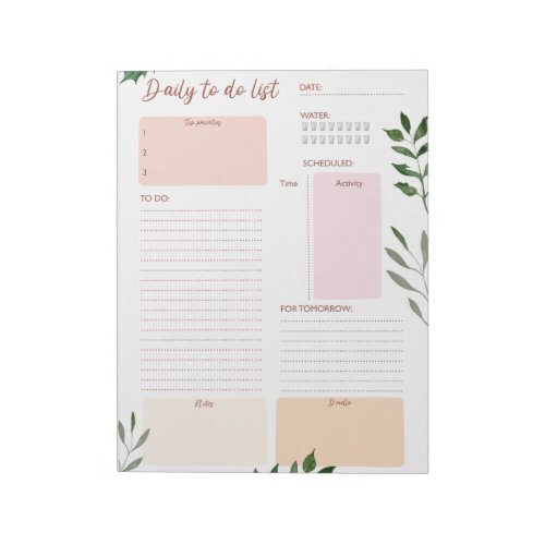 Daily Planner Custom Text and Accent Color Notepad