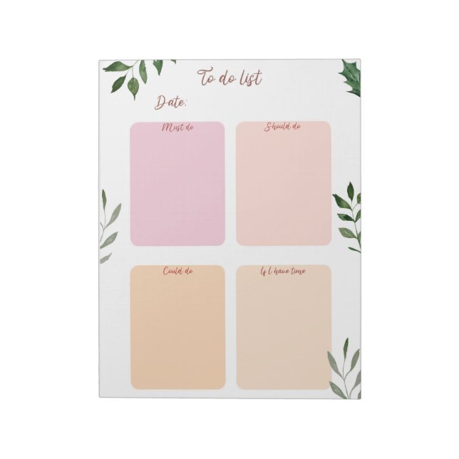 Daily Planner Custom Text and Accent Color Notepad (Rotated)