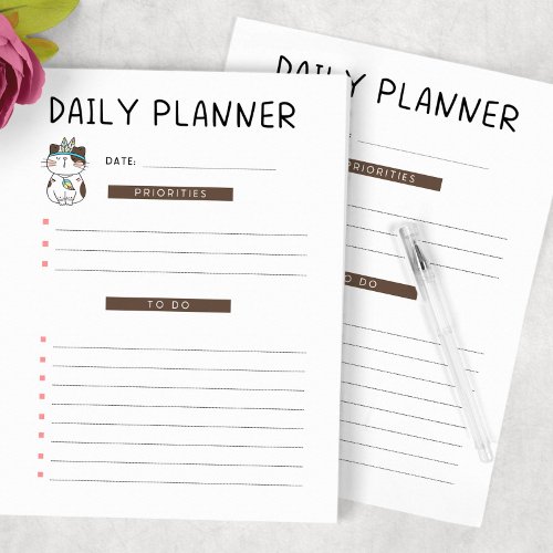 Daily Planner Cute Tribal Kitty Cat Notepad