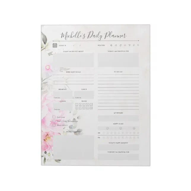 Daily Planner Floral Notepad | Zazzle