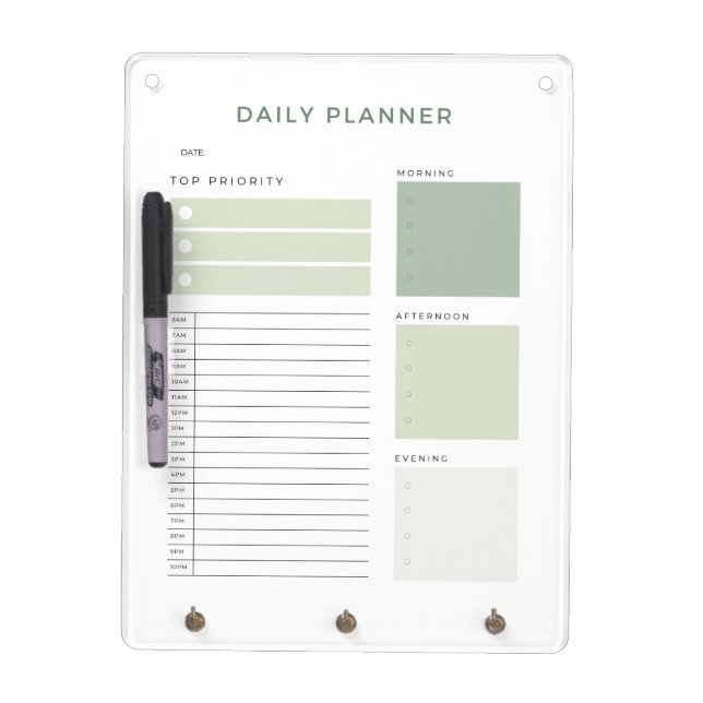 Daily Planner Hourly Time Block Appointment  Dry Erase Board (Front)