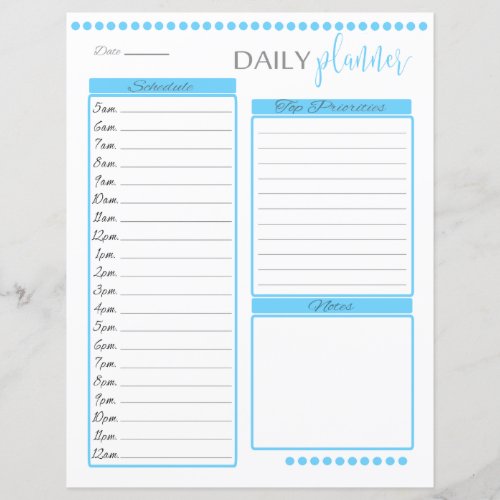 Daily Planner Lined Stationery Paper  Baby Blue