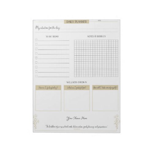 Daily Planner Notepad for Wellness Personalized