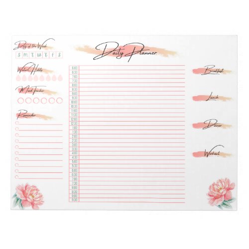 Daily Planner Peach Rose Daily Schedule Notepad