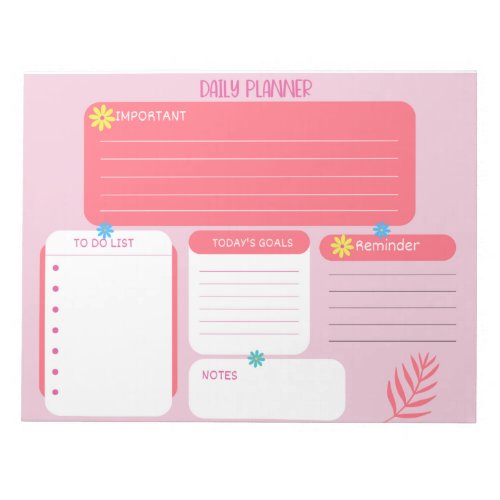 Daily Planner Pink Floral Notepads