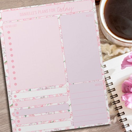 Daily Planner Pink Floral Notes Meals To Do List