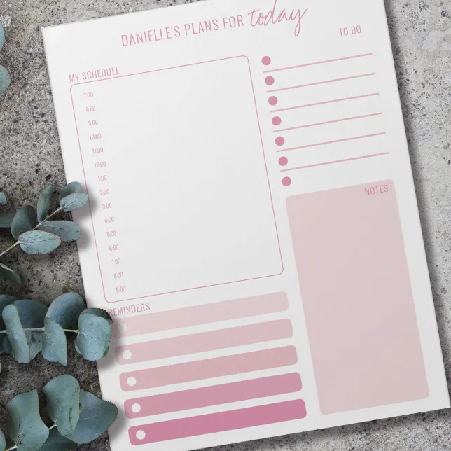 Daily Planner Pink Schedule Notes and To Do Lists | Zazzle