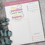 Daily Planner Quote Goals Notes and Schedule<br><div class="desc">Personalized Daily Planner in pink yellow blue and brown with sections for your schedule,  notes,  goals and reminders. It is lettered with a motivational quote .. "work hard,  stay positive,  make it happen". This tear away notepad is printed on each page to last you for 40 days.</div>