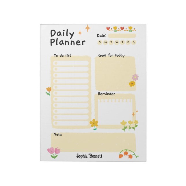 Daily Planner Schedule Reminders Floral  Notepad (Rotated)