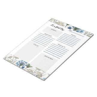 Daily Planner Taupe Blue Floral Notepad