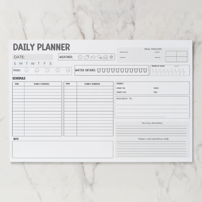 Daily Planner Tearaway Pad with Schedule (Front)