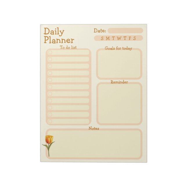 Daily Planner, To Do List, Reminder Tulip Notepad (Rotated)
