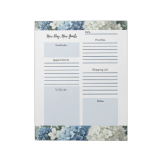 Daily Planner White Blue Floral Notepad