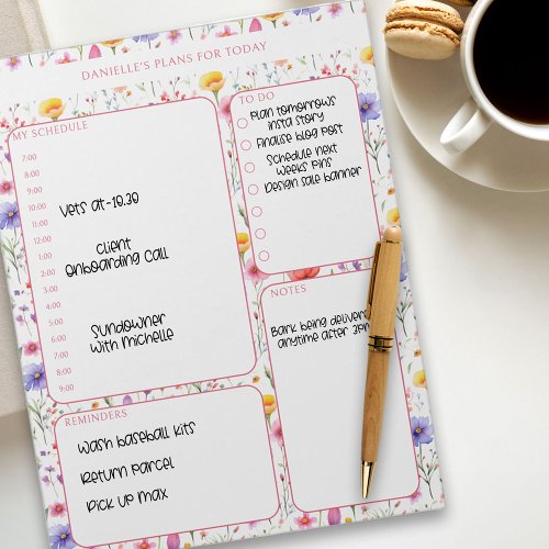 Daily Planner Wildflower Schedule and To Do Lists Notepad