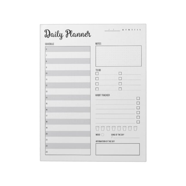 Daily Planner with Monday Start (Gray) 8.5 x 11" Notepad (Rotated)