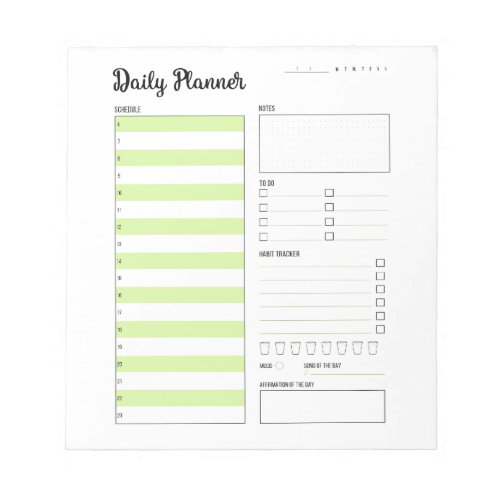 Daily Planner with Monday Start Green 55x6 Notepad