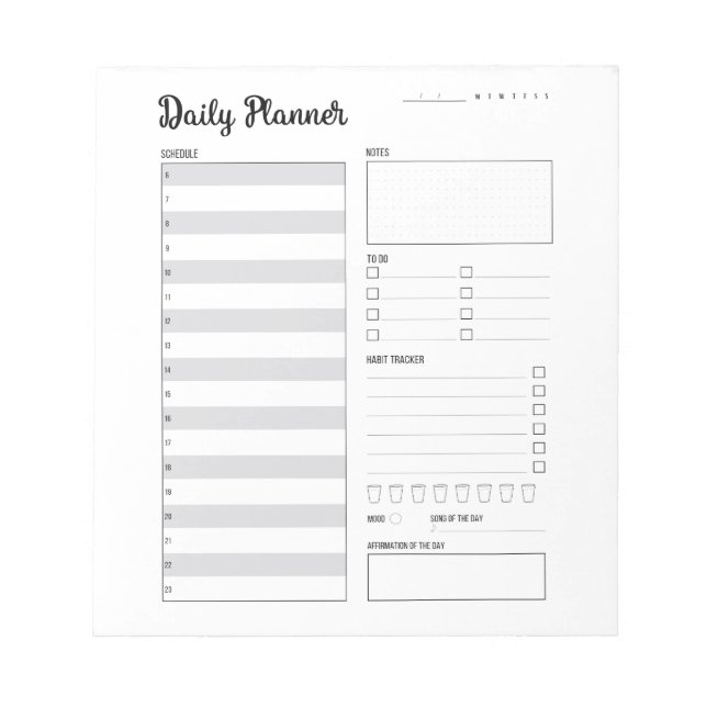 Daily Planner with Monday Start (Grey) 5.5x6" Notepad (Front)