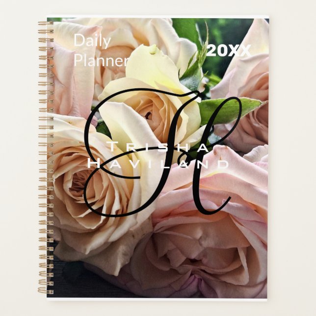 Daily Planner with Monogram - Tea Roses (Front)