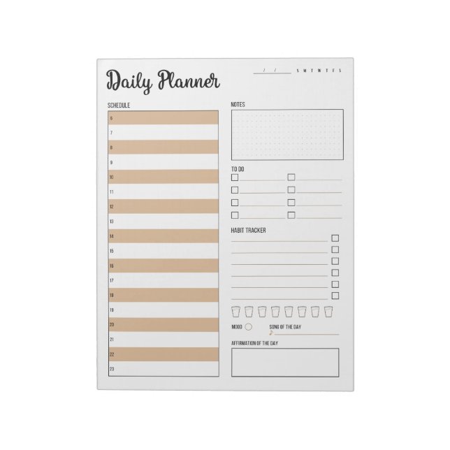 Daily Planner with Sunday Start (Beige) 8.5 x 11" Notepad (Rotated)