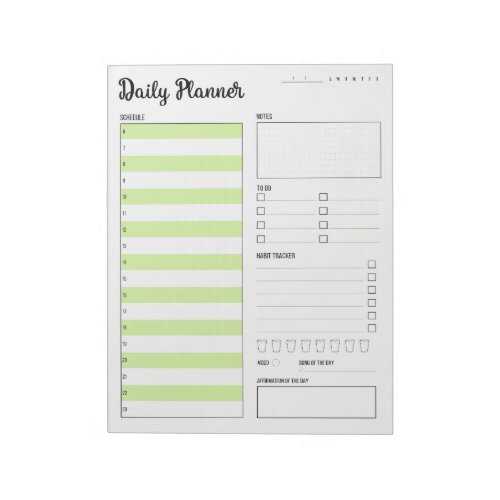 Daily Planner with Sunday Start Green 85 x 11 Notepad