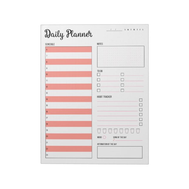 Daily Planner with Sunday Start (Pink) 8.5 x 11" Notepad (Rotated)