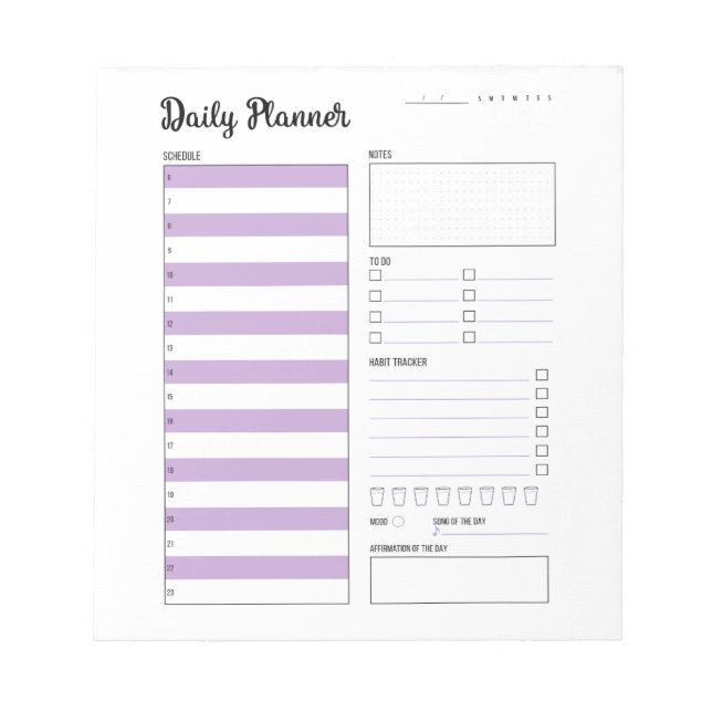 Daily Planner with Sunday Start (Purple) 5.5x6" Notepad (Front)